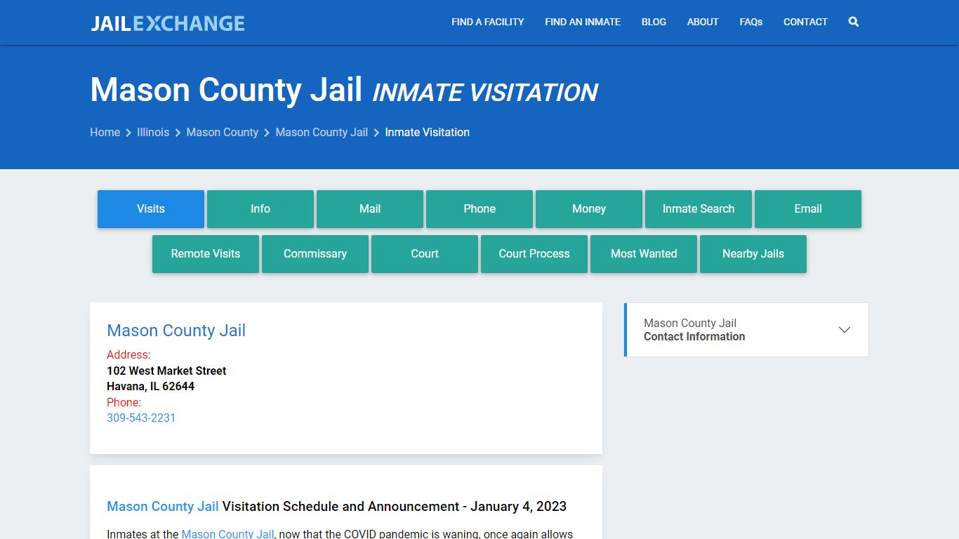 Inmate Visitation - Mason County Jail, IL - Jail Exchange